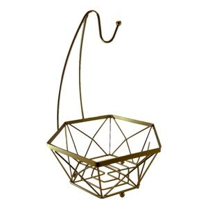 Metal Wire Fruit Basket With Banana Hook Gold
